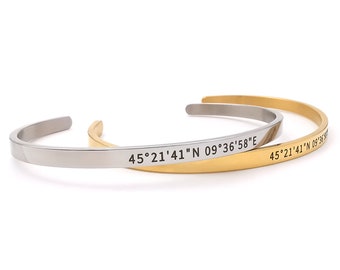 Bracciale coordinate geografiche personalizzato con personalizzazione uomo incisione primo bacio data frase nome rigido inciso in acciaio