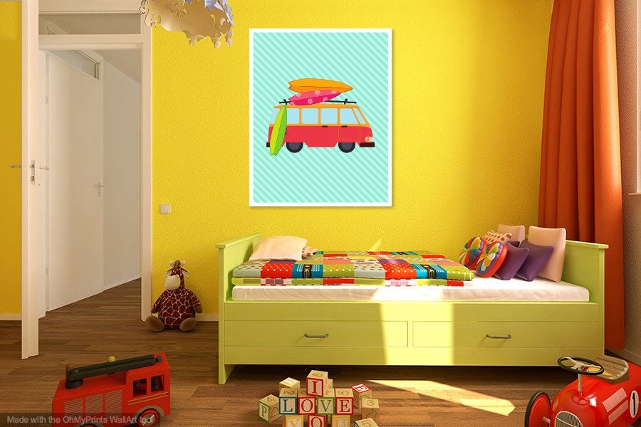 Hawaiian Themed Surf Bus Printable Wall Art Boys Nursery Decor Kids Room Wall Art Instant Download