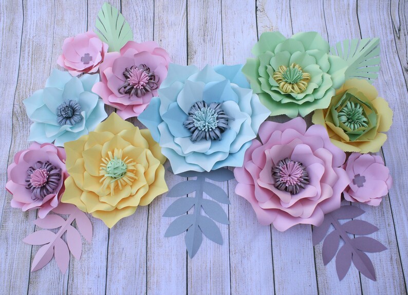 Paper Flowers for Wall Pink Paper Flowers Blue Paper Etsy