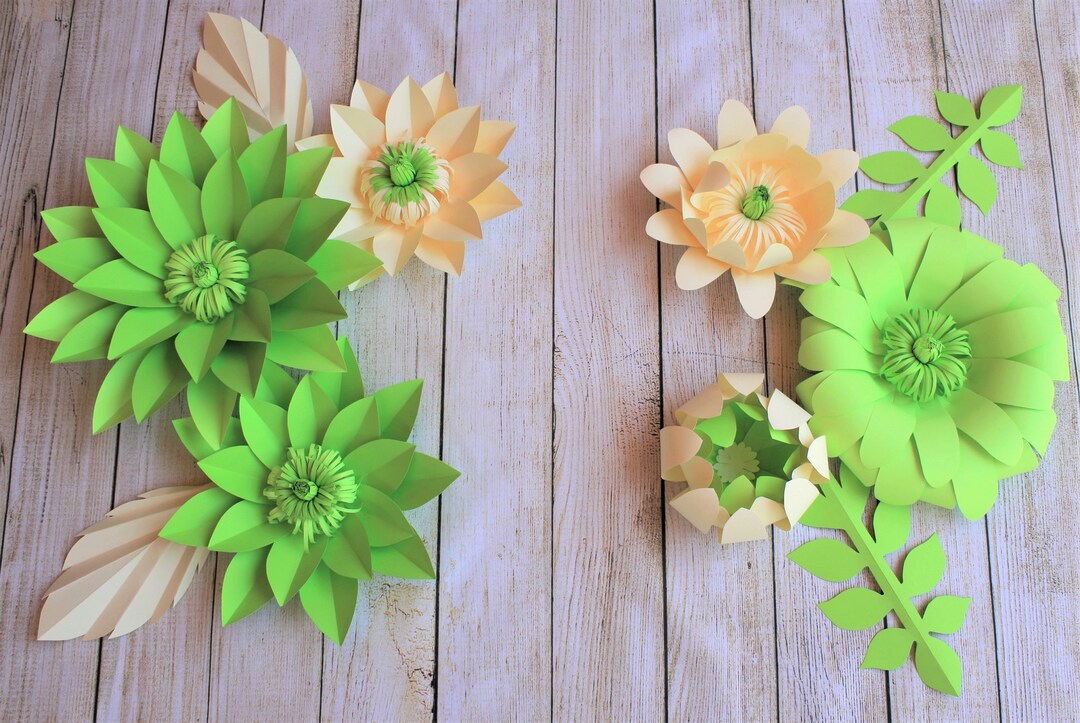 Paper Flowers Wall Decor Green Paper Flowers Nursery Decor Etsy