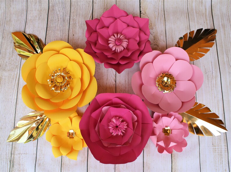 Pink Paper Flowers Yellow Paper Flowers Backdrop Pink Etsy