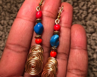 Gold Blue Howlite Dangle Ohrringe