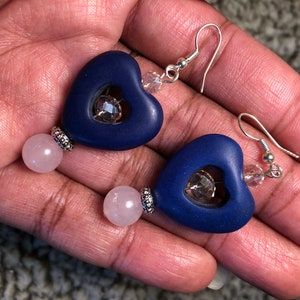 Dangling Heart Sodalite with Rose Quartz Earrings