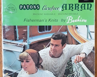 Beehive Book 119 Patons Carefree Aran Fisherman's Knits  For His & Hers and Kids