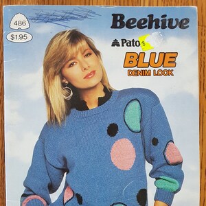 Beehive Book 486 Blue Denim Look Maglioni Pattern Book 1987