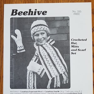 Beehive No. 355 Crocheted Hat, Mitts and Scarf Pattern Leaflet