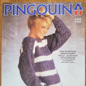 Pingouin #8458 Tunic Striped Sweater Knitting Pattern Leaflet