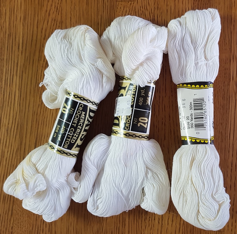 Vintage Daisy Mercerized Crochet Cotton Size 10, Size 20, Size 30 White