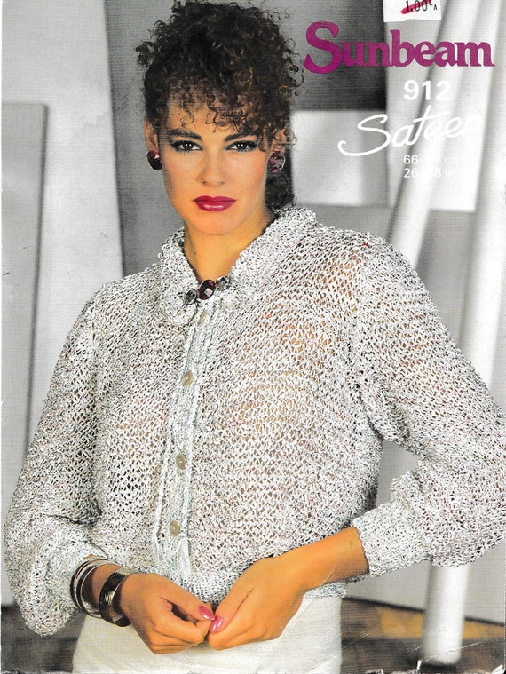 Sunbeam Ladies Sateen Striped Cardigan with Frill Collar and Tie Neck Knitting Pattern 912