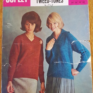 Copley Orlon Tweed Tones Sweater Knitting Pattern Leaflet No 284  - With or Without Collar - Five Sizes