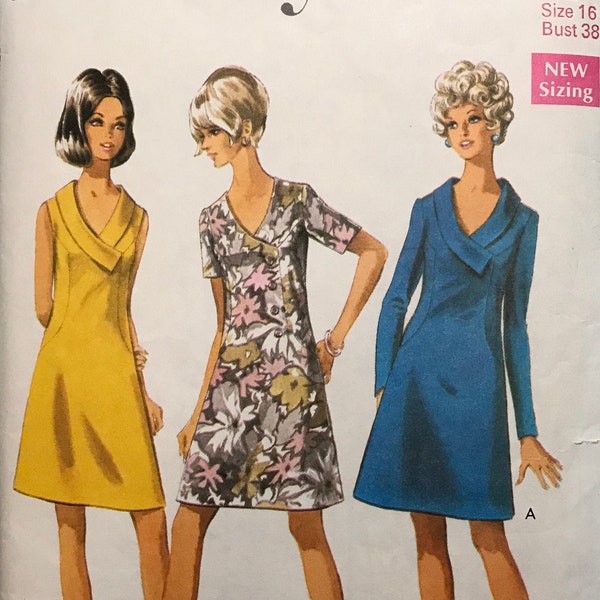 1960s Vintage Dress Pattern / Style 2411 / 38" Bust / V-Neck Dress