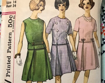 1960s Vintage Dress Pattern / Simplicity 4296 / Bust 34" / Misses Two Piece Dress