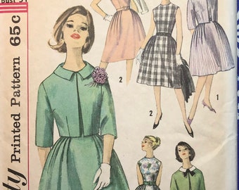 1960s Vintage Dress Pattern / Simplicity 4339 / 34" Bust / Juniors' and Misses' One-Piece Dress and Jacket with Detachable Collar