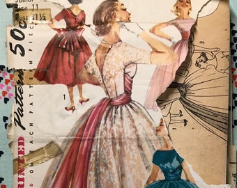 1950s Vintage Dress Pattern / Simplicity 1795 / 31.5" Bust / Misses Dress and Cummerbund
