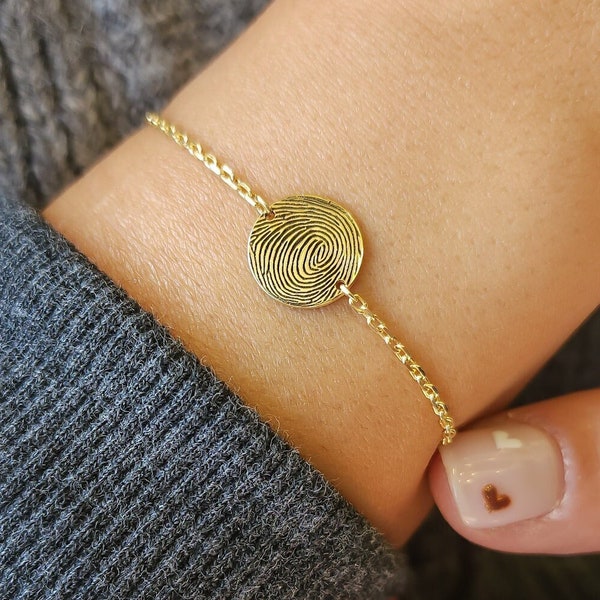 14 K Solid Gold Fingerprint Bracelet-Sterling Silver Fingerpirint Bracelet Handwriting Bracelet-Fingerprint Jewelry-Memorial Gift-