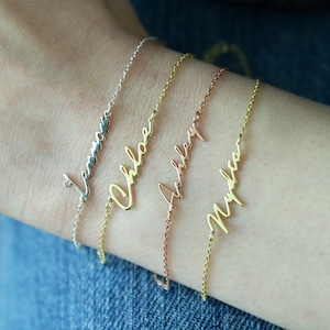 14K Solid Gold Name Bracelet-Name Bracelet-Gold-Name Bracelet- Real Gold Name Bracelet-Mothers Day Gifts- Gift For Her-Signature Bracelet-