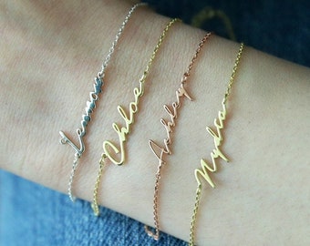 14K Solid Gold Name Bracelet-Name Bracelet-Gold-Name Bracelet- Real Gold Name Bracelet-Mothers Day Gifts- Gift For Her-Signature Bracelet-