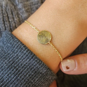 Sterling Silver Fingerpirint Bracelet Handwriting Bracelet-Fingerprint Jewelry-Memorial Gift-Gold Fingerprint Bracelet image 4