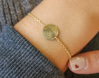 Gold Fingerprint Bracelet-Sterling Silver Fingerpirint Bracelet Handwriting Bracelet-Fingerprint Jewelry-Memorial Gift-