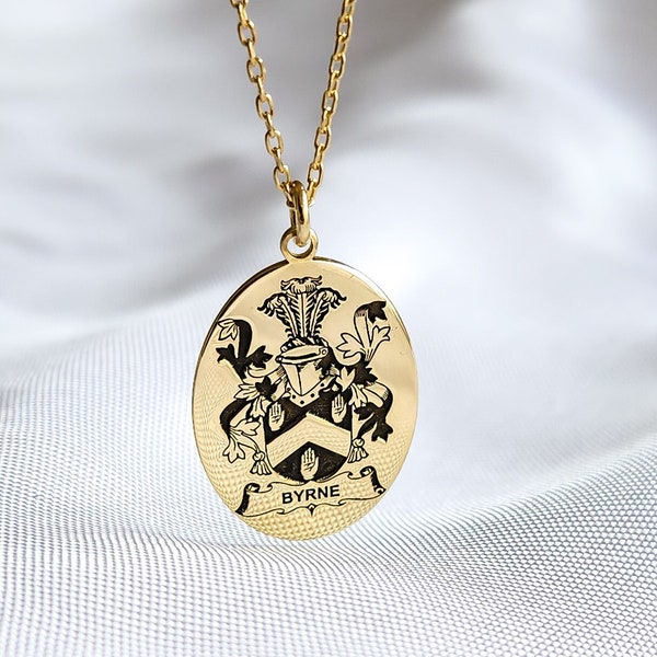 Custom Gold Necklace -Family Crest Necklace-Coat of Arms Necklace-Custom Signet Pendant-Graduation Necklace-Family Crest Necklace-