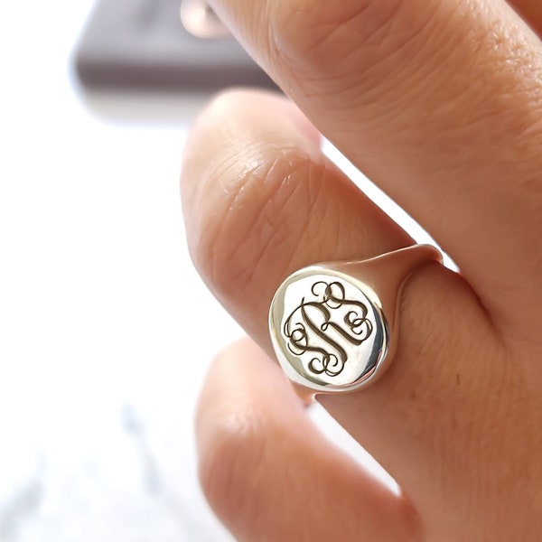 Personalisierte Siegelring-Gravierter Ring-Siegelring-Monogramm Ring-Personalisierter Schmuck-Monogramm Schmuck-Geschenke für Sie-Gold Siegelring