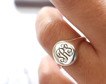 Personalisierte Siegelring-Gravierter Ring-Siegelring-Monogramm Ring-Personalisierter Schmuck-Monogramm Schmuck-Geschenke für Sie-Gold Siegelring