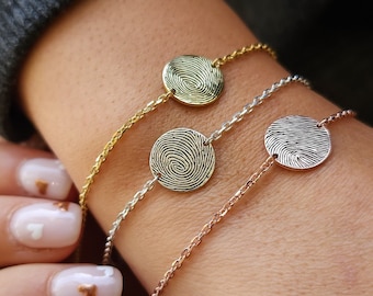 Sterling Silver Fingerpirint Bracelet Handwriting Bracelet-Fingerprint Jewelry-Memorial Gift-Gold Fingerprint Bracelet