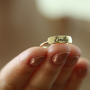 14K Solid Gold Name Ring-Dainty Bar Ring-Gold Name Ring- Stackable Name Ring - Custom Name Ring -Personalized Name Ring-