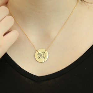Gold Monogram Necklace-Monogram Disc Necklace - Personalized Monogram Necklace - Dainty Monogram Necklace --Custom Disc Necklace