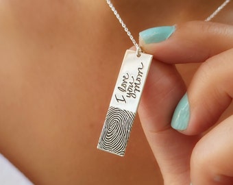 Sterling Silver Fingerprint Necklace-Bar Fingerprint Necklace-Fingerprint Jewelry-Christmas Gift-Memorial Figerprint Necklace