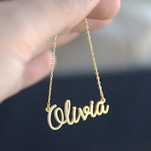 14k Solid Gold Name Necklace-Name NecklaceGold-14K Personalized Name -Bridesmaid Gift-Name Jewelry-14K White Gold Name Necklace-Custom Gold