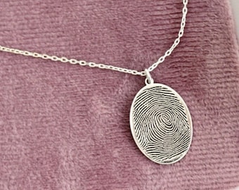 Memorial Fingerprint Jewelry.Fingerprint Handwriting Necklace in Sterling Silver  • Memorial Gift • Gift for her-Christmas Gifts