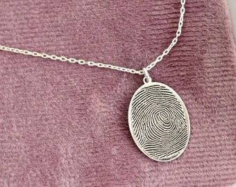 Memorial Fingerprint Jewelry.Fingerprint Handwriting Necklace in Sterling Silver  • Memorial Gift • Gift for her-Christmas Gifts