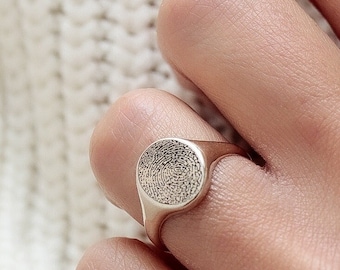 Silber Fingerabdruck Siegelring: Benutzerdefinierte Gedenkschmuck-Fingerabdruck Ring-Geburtstag Ring-Geschenk für sie-