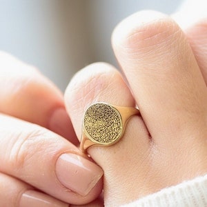Memorial Ring-Fingerprint Ring-Fingerprint jewelry-Actual Fingerprint Ring-Gold Signet Ring-Custom Signet Ring