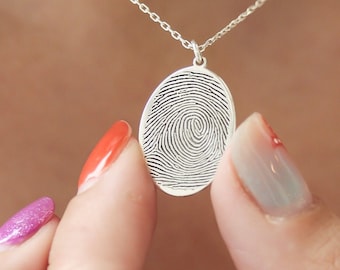 Sterling SilverFingerprint Necklace-Handwriting Necklace -Fingerprint Jewelry-Memorial Gift-Gift For Family-Gift For Her-Christmas Gift