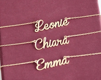 14k Solid Gold Name Necklace-Name Necklace Gold-Personalized Name -Bridesmaid Gift,Name Jewelry-14K White Gold Name-Real Gold Name Necklace