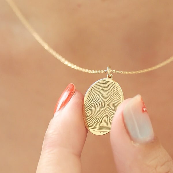 14k Solid Gold Memorial Fingerprint-Fingerprint Handwriting Necklace in Solid Gold  • Memorial Gift • Gift for her-Family Gifts