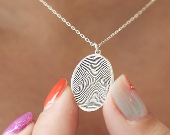 Collana con impronte digitali in argento sterling, regalo per lei, collana personalizzata, gioielli con impronte digitali