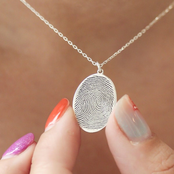 Sterling Silver Fingerprint Necklace,Gift For Her,Personalized Necklace,Fingerprint Jewelry