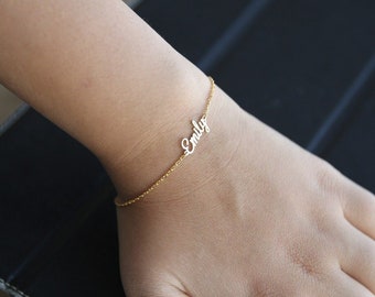 14K Solid Gold Name Bracelet-Gold Name Bracelet -Real Gold Name Bracelet -Initial Bracelet -Letter Bracelet-Customized Braceled-