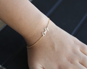 Pulsera de nombre de oro macizo de 14K-Pulsera de nombre de oro de oro -Pulsera de nombre de oro real -Pulsera inicial -Pulsera de letra personalizada-