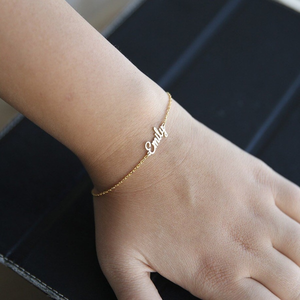 14K Massives Gold Namensarmband-Gold Namensarmband -Echtgold Namensarmband -Initial Armband -Buchstabenarmband-Personalisiert-