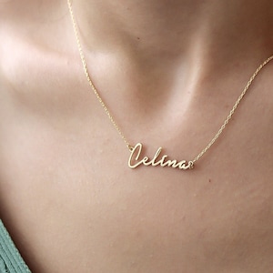 14K Solid Gold Name Necklace, Gold Nameplate Necklace, Custom Name Necklace, Personalized Dainty Necklace-Personalized Jewelry, Gift for her