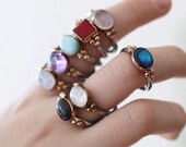 Gemstone Rings-Labradorite Ring-Mother of Pearl Ring-Red Coral Ring-Moonstone Ring-Rose Quartz-Dainty Ring-925 Sterling Silver-Blue Larimar