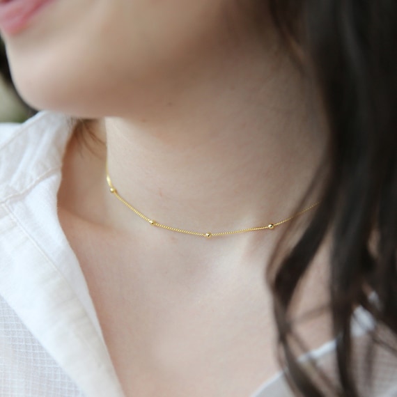 14K ゴールドフィルド ミニボールネックレス - 球体ネックレス 