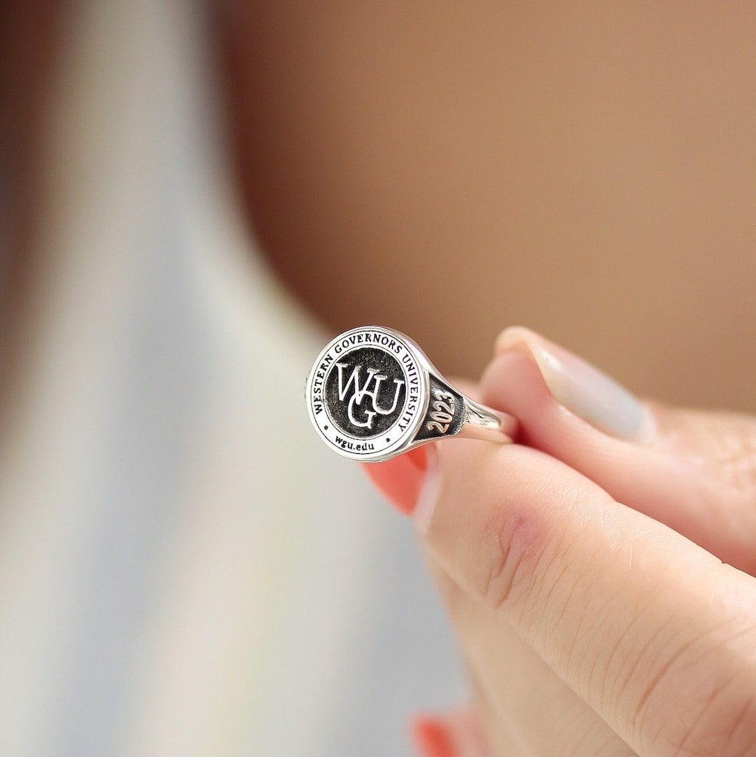 Sterling Silver Graduation Ring: Custom School Emblem, Class Ring