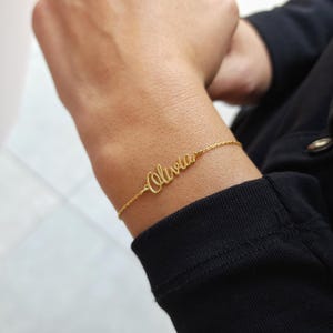 Pulsera de oro macizo de 14 quilates con nombre: Joyas personalizadas con inicial de letra - Pulsera de oro con nombre - Pulsera con nombre personalizada - Pulsera con nombre - Regalo de Navidad imagen 3