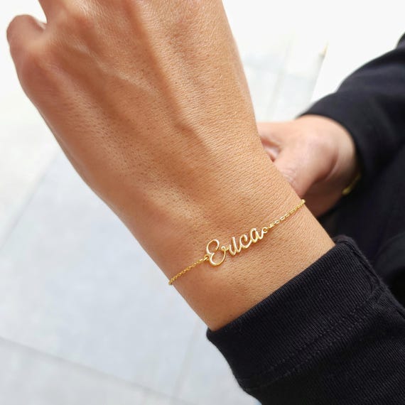 14K Solid Gold Name Bracelet: Personalized Letter Initial Jewelry- Gold Name Bracelet - Custom Name Bracelet-Name Bracalet -Christmas Gift