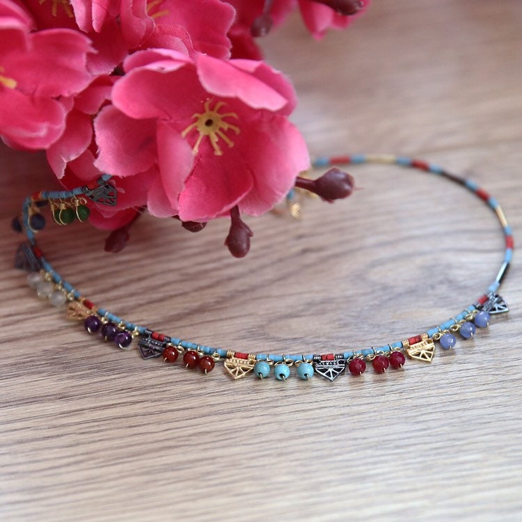 Bohemian Om Yoga Chakra Sanskrit Hoop Dangling Silver Earrings with Garnet Stone #39 main image 1